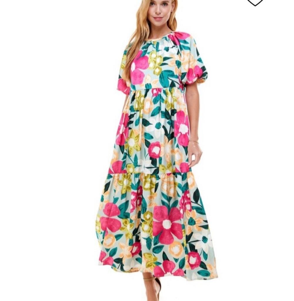 TCEC Women’s Vibrant Maxi Dress Sz M Floral Girly Feminine‎ Elegant
